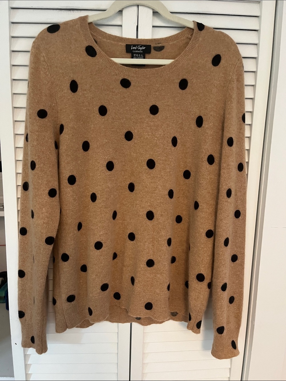 Lord & Taylor Cashmere Polka Dot Sweater Tan and Black Sz XL